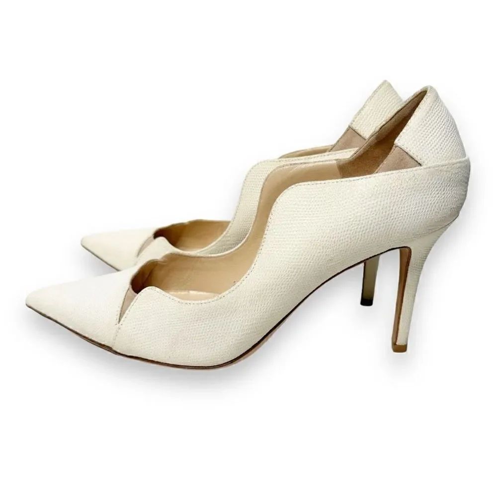 Jimmy Choo Tamika 100mm Jagged Pump, Latte/Nude Cream Textured Leather Size 37